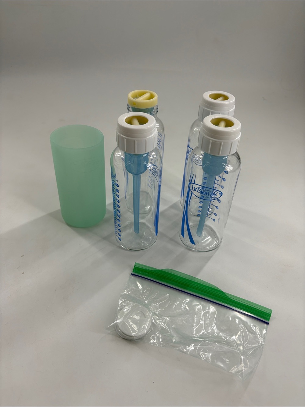 Clear Glass Baby Bottle with White Cap - Blue Accents - Picture 2 of 3
